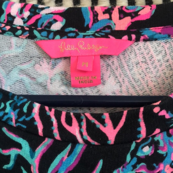 Lilly Pulitzer Jansen Puff Sleeve Sweatshirt Onyx Twilight Coral Medium - Picture 7 of 8